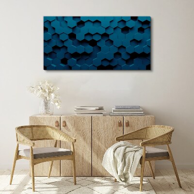 Geometric hexagons in shades of blue Canvas wall art