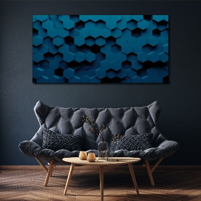 Geometric hexagons in shades of blue Canvas wall art