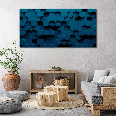 Geometric hexagons in shades of blue Canvas wall art