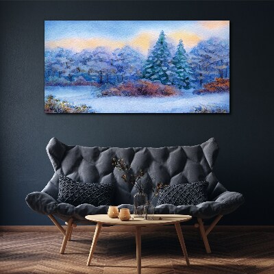 Watercolor snow tree forest Canvas print