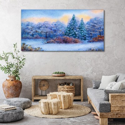 Watercolor snow tree forest Canvas print