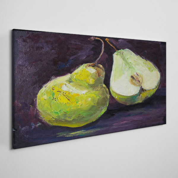 Green pears on a dark background Print on canvas