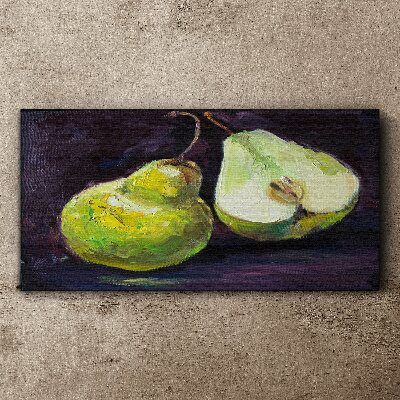 Green pears on a dark background Print on canvas