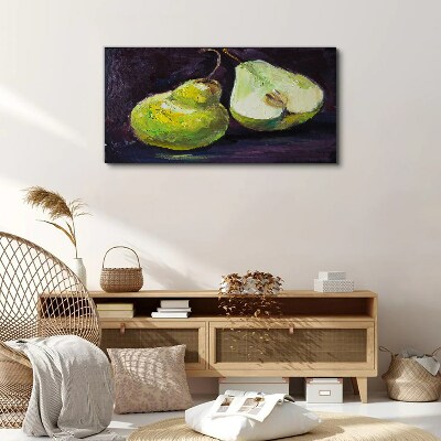 Green pears on a dark background Print on canvas