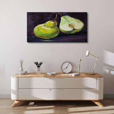 Green pears on a dark background Print on canvas