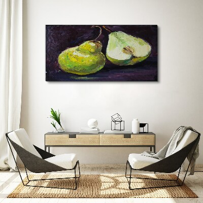 Green pears on a dark background Print on canvas