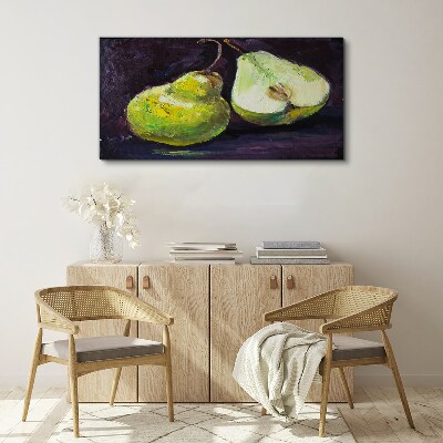 Green pears on a dark background Print on canvas