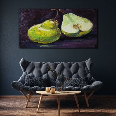 Green pears on a dark background Print on canvas