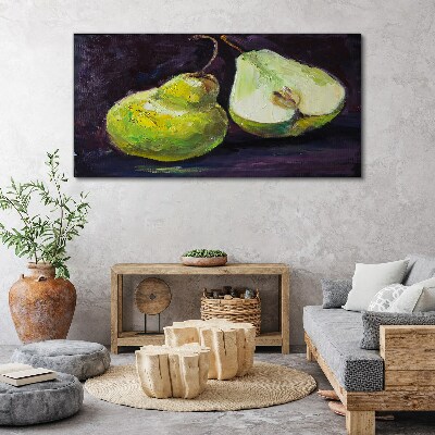 Green pears on a dark background Print on canvas