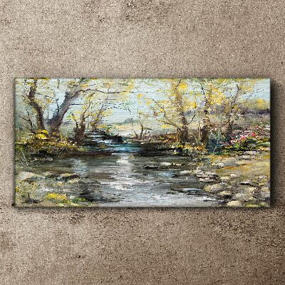 Spring landscape by the stream Canvas wall art