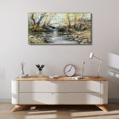 Spring landscape by the stream Canvas wall art
