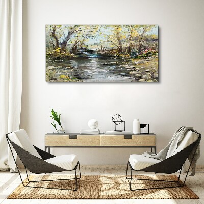 Spring landscape by the stream Canvas wall art