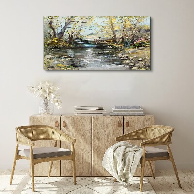 Spring landscape by the stream Canvas wall art
