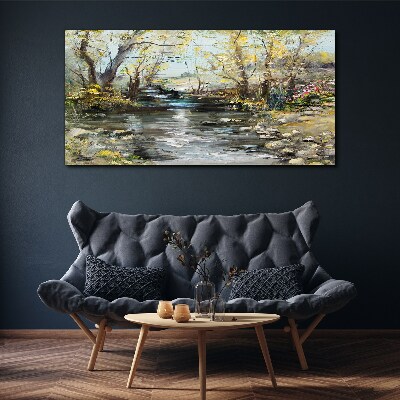 Spring landscape by the stream Canvas wall art