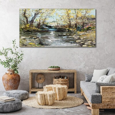Spring landscape by the stream Canvas wall art