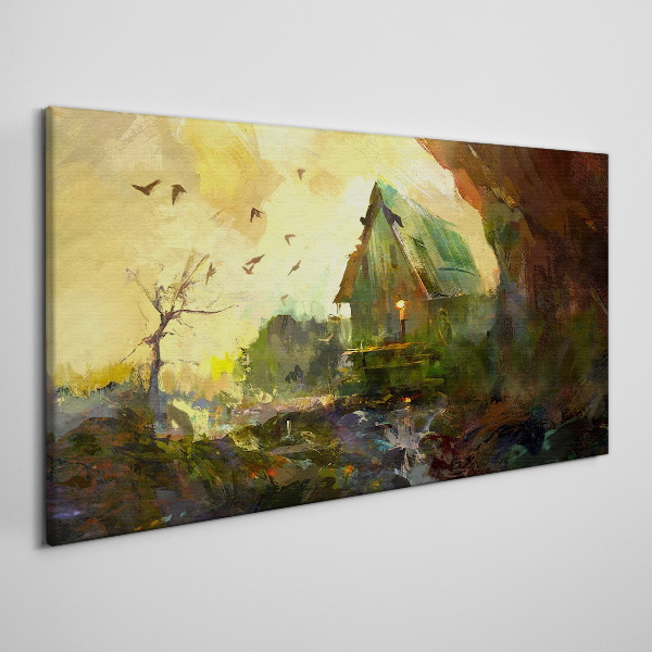 Winter landscape with a house Print on canvas