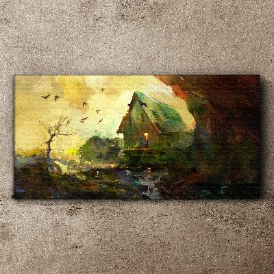 Winter landscape with a house Print on canvas