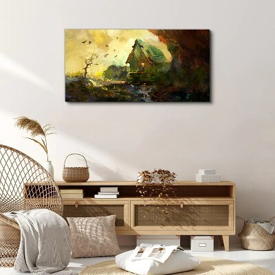Winter landscape with a house Print on canvas