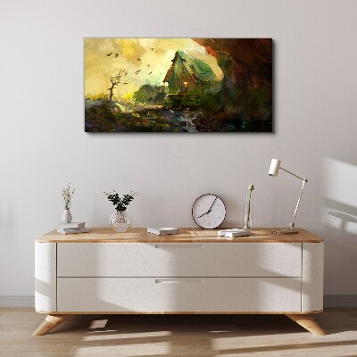 Winter landscape with a house Print on canvas