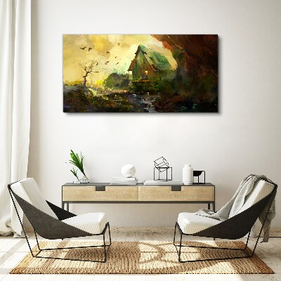 Winter landscape with a house Print on canvas