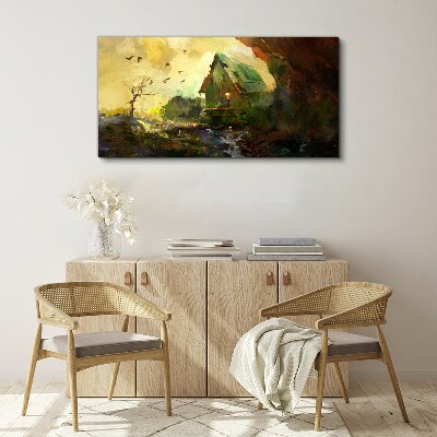 Winter landscape with a house Print on canvas