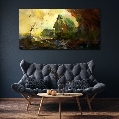 Winter landscape with a house Print on canvas