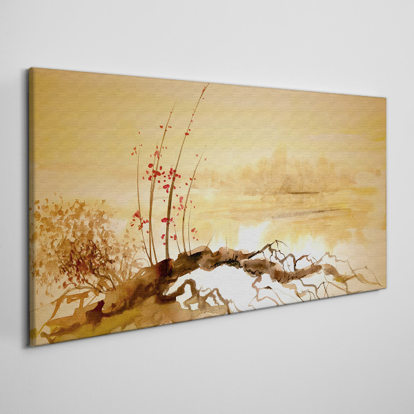 Golden shades on the water's edge Print on canvas