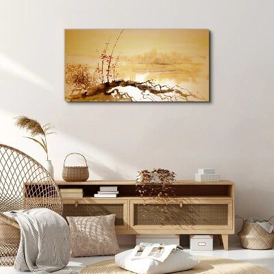Golden shades on the water's edge Print on canvas