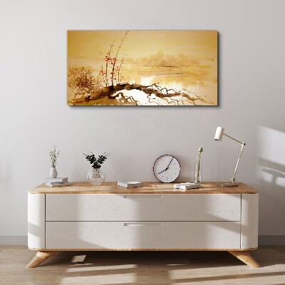 Golden shades on the water's edge Print on canvas
