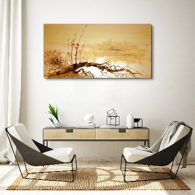 Golden shades on the water's edge Print on canvas