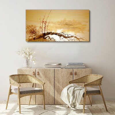 Golden shades on the water's edge Print on canvas