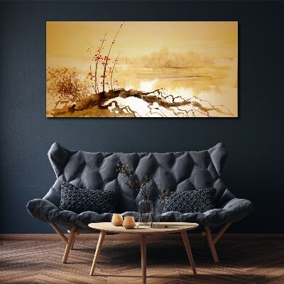 Golden shades on the water's edge Print on canvas