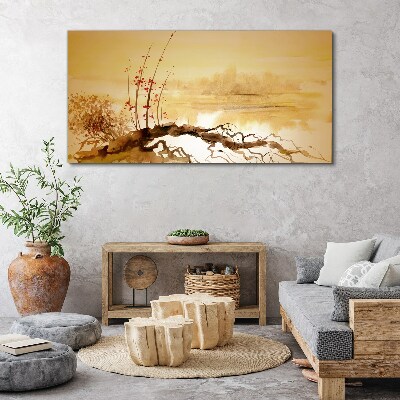 Golden shades on the water's edge Print on canvas