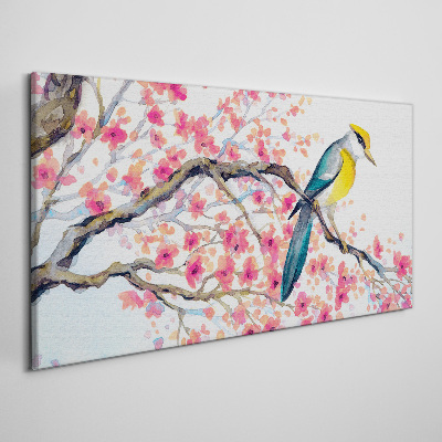 Spring bird on a branch Canvas wall art