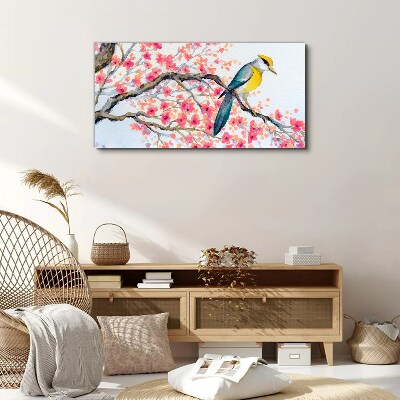 Spring bird on a branch Canvas wall art