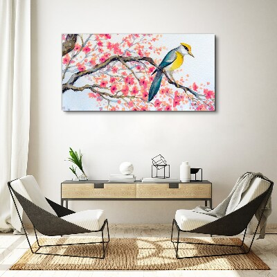 Spring bird on a branch Canvas wall art