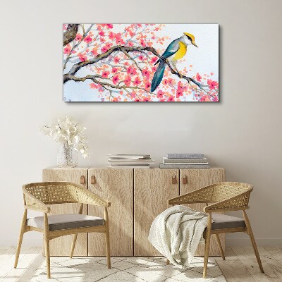 Spring bird on a branch Canvas wall art