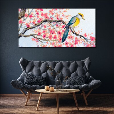 Spring bird on a branch Canvas wall art