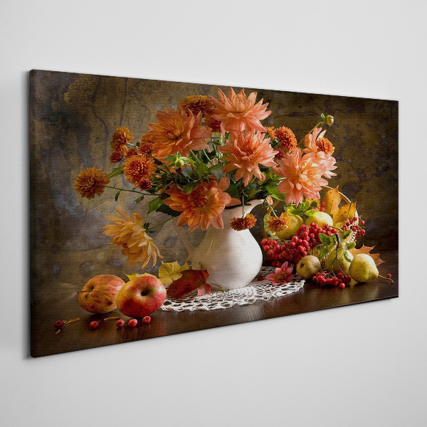 Flowers and fruit in a vase Canvas wall art