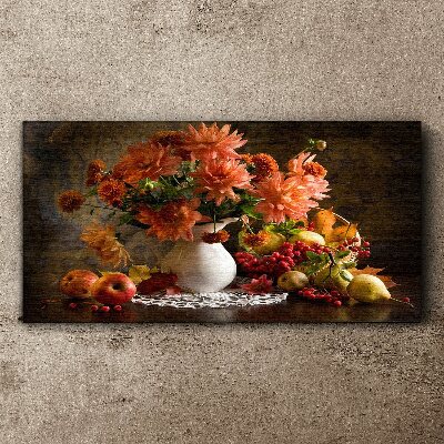 Flowers and fruit in a vase Canvas wall art