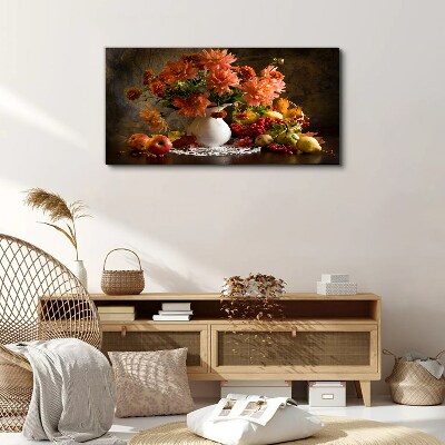 Flowers and fruit in a vase Canvas wall art