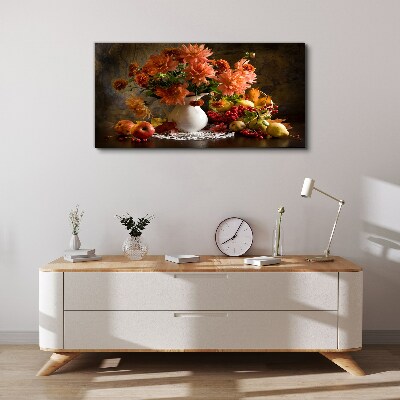 Flowers and fruit in a vase Canvas wall art