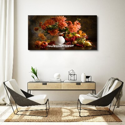 Flowers and fruit in a vase Canvas wall art