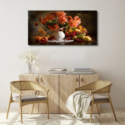 Flowers and fruit in a vase Canvas wall art