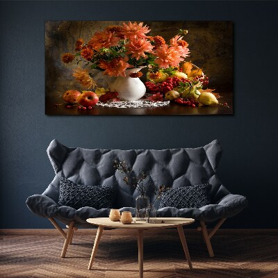 Flowers and fruit in a vase Canvas wall art