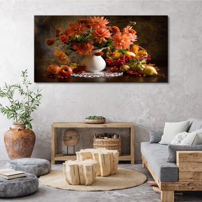 Flowers and fruit in a vase Canvas wall art