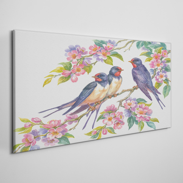 Birds in the flowering branches Print on canvas