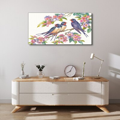 Birds in the flowering branches Print on canvas
