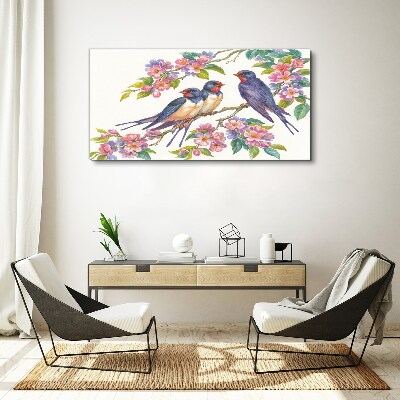 Birds in the flowering branches Print on canvas