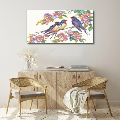 Birds in the flowering branches Print on canvas